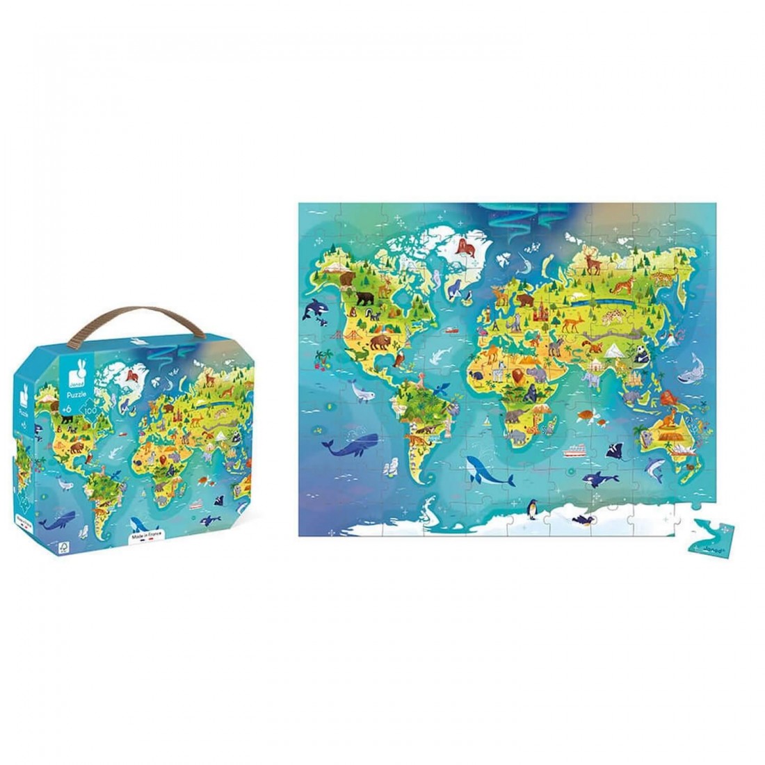 Carte du Monde en bois - Puzzle du monde magnétique, JANOD  La  Boissellerie Magasin de jouets en bois et jeux pour enfant & adulte