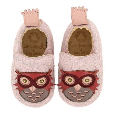 Doublu Hiboo Rose - Chaussons semelle souple Bébé Fille