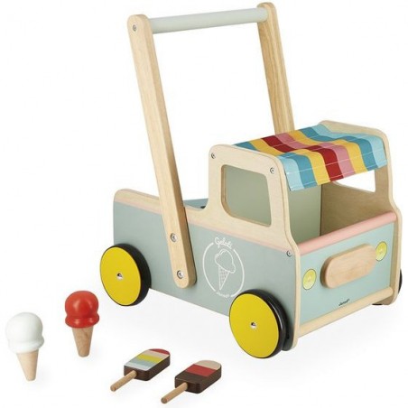 Chariot de marche bébé - Chariot de marche bois, jouet bébé 1 an - Janod