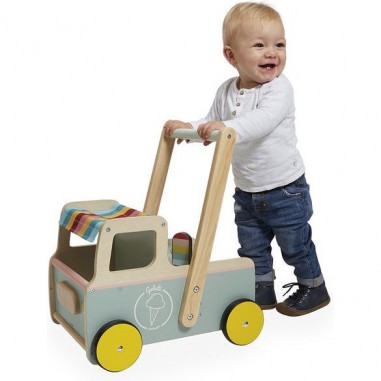 Chariot de marche bébé - Chariot de marche bois, jouet bébé 1 an - Janod