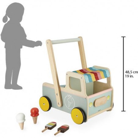 Chariot de marche bébé - Chariot de marche bois, jouet bébé 1 an - Janod