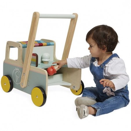 Chariot de marche bébé - Chariot de marche bois, jouet bébé 1 an - Janod