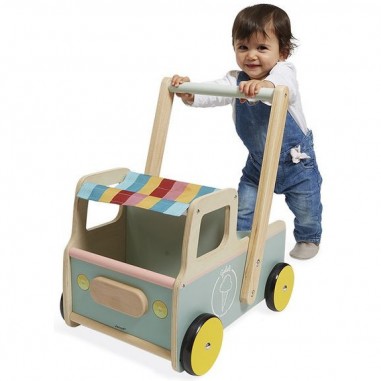 Chariot de marche bébé - Chariot de marche bois, jouet bébé 1 an - Janod