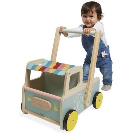 Chariot de marche bébé - Chariot de marche bois, jouet bébé 1 an - Janod