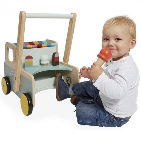 Chariot de marche bébé - Chariot de marche bois, jouet bébé 1 an - Janod