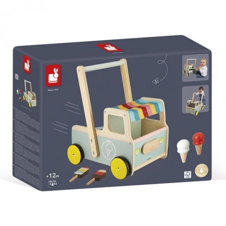Chariot de marche bébé - Chariot de marche bois, jouet bébé 1 an - Janod