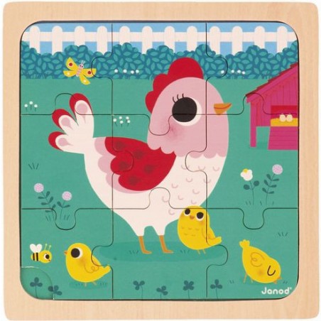Puzzle bois bébé - Puzzle animaux 9 pièces, enfant 18 mois - Janod