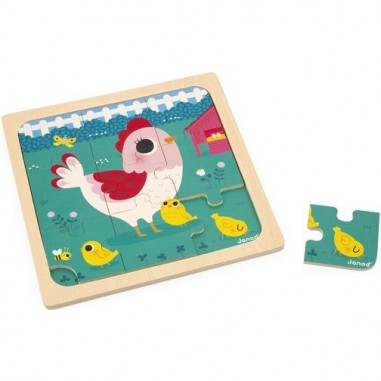 Puzzle bois bébé - Puzzle animaux 9 pièces, enfant 18 mois - Janod