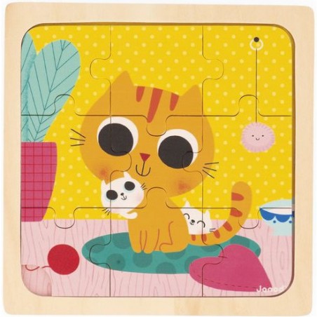 Puzzle bois bébé - Puzzle animaux 9 pièces, enfant 18 mois - Janod