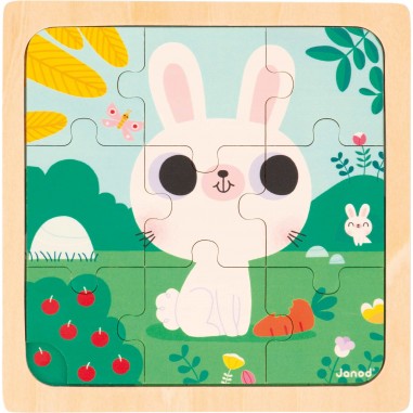 Puzzle bois bébé - Puzzle animaux 9 pièces, enfant 18 mois - Janod
