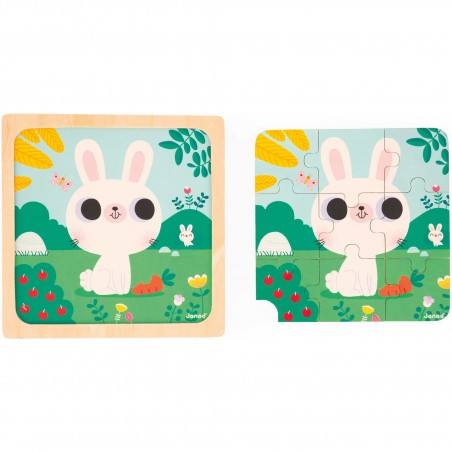 Puzzle bois bébé - Puzzle animaux 9 pièces, enfant 18 mois - Janod