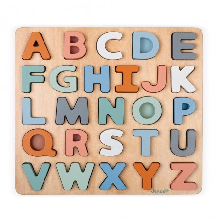 Puzzle alphabet bois - Puzzle lettres pour enfant dès 2 ans - Janod
