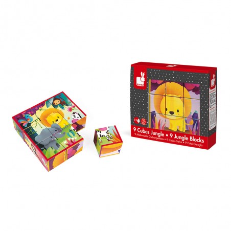 Kubkid - Animaux de la jungle 9 cubes - Janod