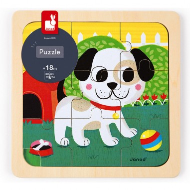 Puzzle Chien Titus 9 pièces : Puzzles en bois premier âge - Janod