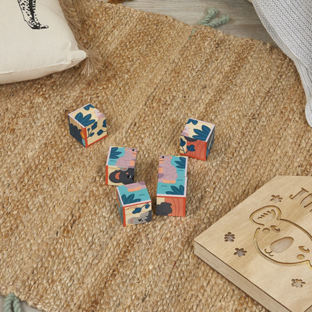 6 Cubes en bois animaux Wwf - un jeu - Janod