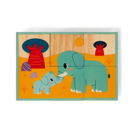 6 Cubes en bois animaux Wwf - un jeu - Janod