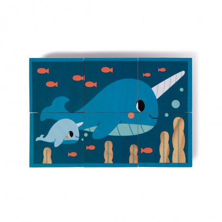6 Cubes en bois animaux Wwf - un jeu - Janod