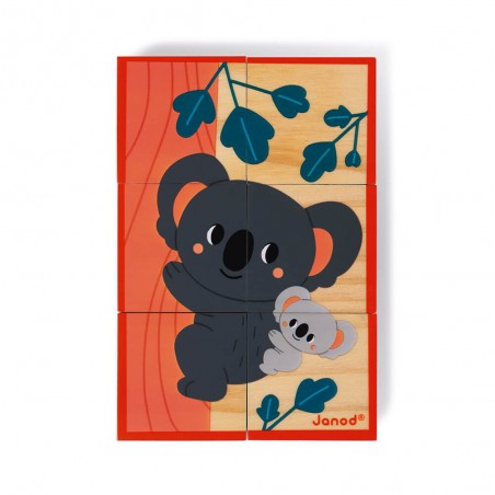 6 Cubes en bois animaux Wwf - un jeu - Janod