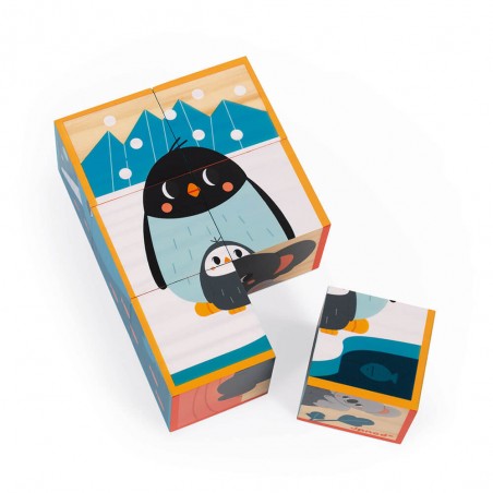 6 Cubes en bois animaux Wwf - un jeu - Janod