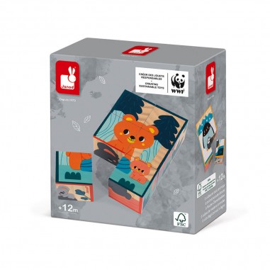 6 Cubes en bois animaux Wwf - un jeu - Janod