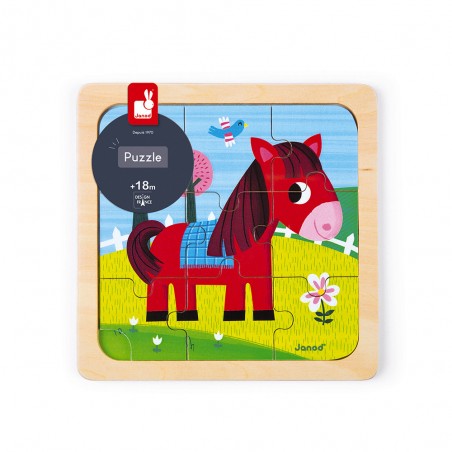 Puzzle Cheval Tornado 9 pièces : Puzzles en bois premier âge - Janod
