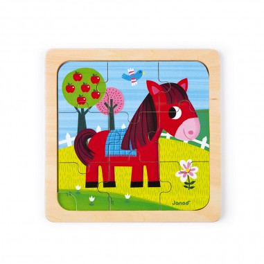Puzzle Cheval Tornado 9 pièces : Puzzles en bois premier âge - Janod