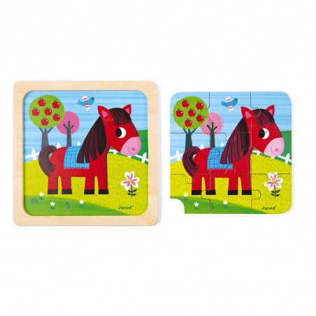Puzzle Cheval Tornado 9 pièces : Puzzles en bois premier âge - Janod