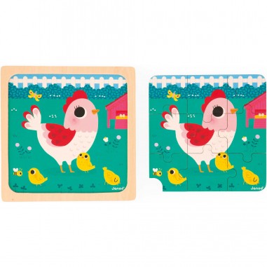 Puzzles bois bébé - Puzzles animaux 9 pièces, enfant 18 mois - Janod