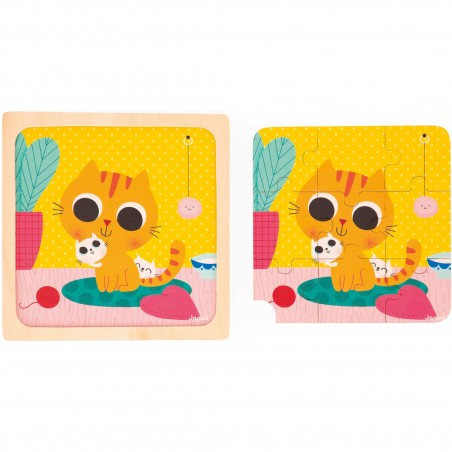 Puzzles bois bébé - Puzzles animaux 9 pièces, enfant 18 mois - Janod