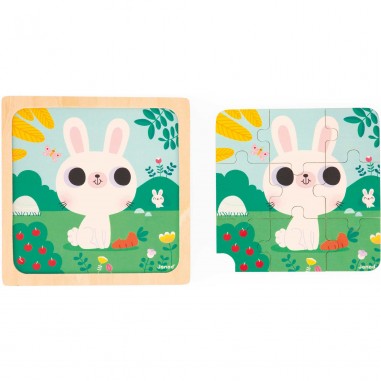 Puzzles bois bébé - Puzzles animaux 9 pièces, enfant 18 mois - Janod