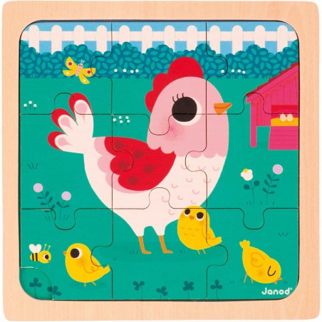 Puzzles bois bébé - Puzzles animaux 9 pièces, enfant 18 mois - Janod