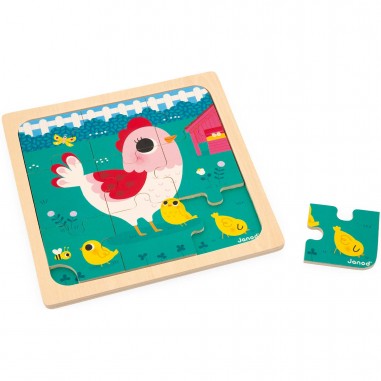 Puzzles bois bébé - Puzzles animaux 9 pièces, enfant 18 mois - Janod