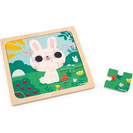 Puzzles bois bébé - Puzzles animaux 9 pièces, enfant 18 mois - Janod