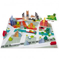 Kubix 60 Blocs + Puzzle Carton Ville en bois - Janod