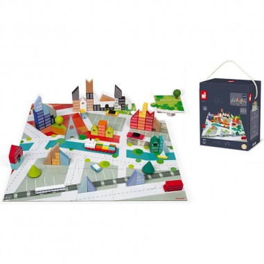 Kubix 60 blocs et puzzle Ville - Un jeu - Janod