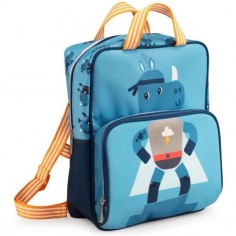 Sac à dos bleu rhino avec poche isotherme pour conserver le déjeuner - Lilliputiens