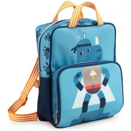 Sac à dos bleu rhino avec poche isotherme pour conserver le déjeuner - Lilliputiens