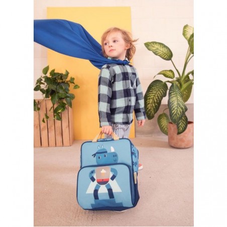 Sac à dos bleu rhino avec poche isotherme pour conserver le déjeuner - Lilliputiens