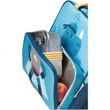 Sac à dos bleu rhino avec poche isotherme pour conserver le déjeuner - Lilliputiens