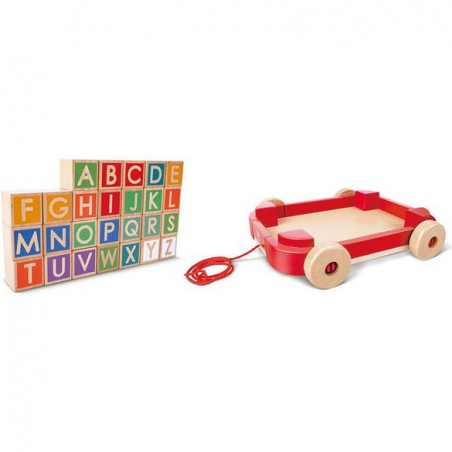 Chariot à tirer avec cubes en bois - Hape - Hape Toys