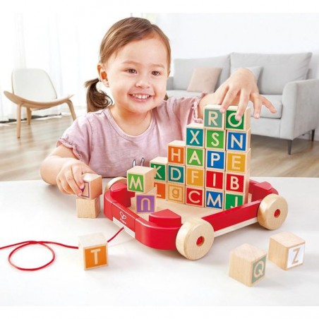 Chariot à tirer avec cubes en bois - Hape - Hape Toys