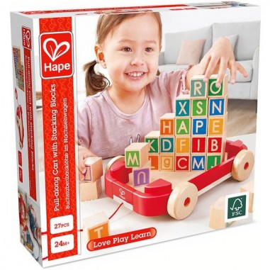 Chariot à tirer avec cubes en bois - Hape - Hape Toys