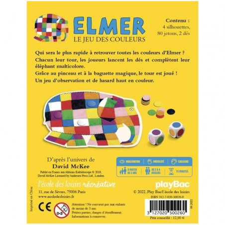 Elmer le jeu des couleurs - Jeu de société enfant - L'école Des Loisirs
