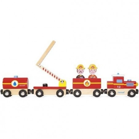 Train Pompiers Story - bois - : Caserne & véhicules de Pompiers - Janod