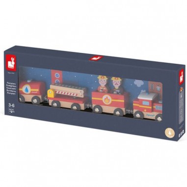 Train Pompiers Story - bois - : Caserne & véhicules de Pompiers - Janod