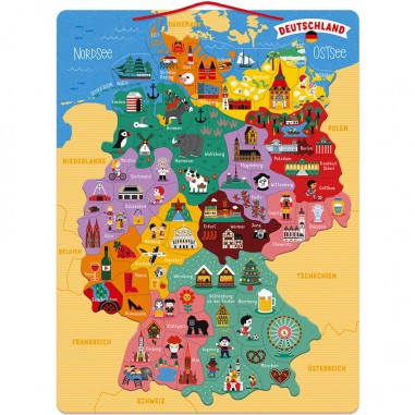 Puzzle Carte d'Allemagne Magnétique - bois - : Puzzles magnétiques - Janod
