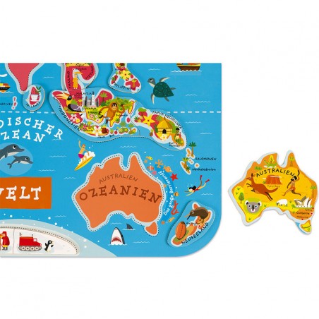 Puzzle Carte Monde Magnétique Allemand 92 pièces : Puzzles magnétiques - Janod