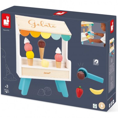 Stand glaces bois - Jouet imitation marchande, enfant 3 ans - Janod