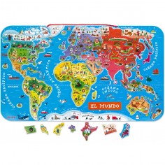 Puzzle Carte Monde Magnétique 92 pièces Espagnol : Puzzles magnétiques - Janod 2
