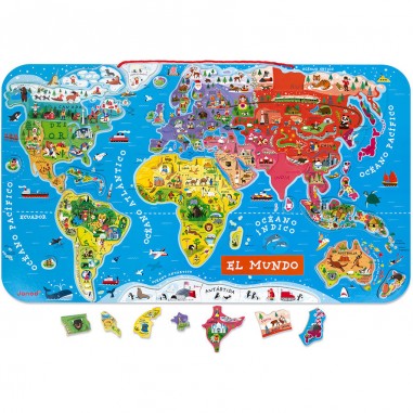 Puzzle Carte Monde Magnétique 92 pièces Espagnol : Puzzles magnétiques - Janod